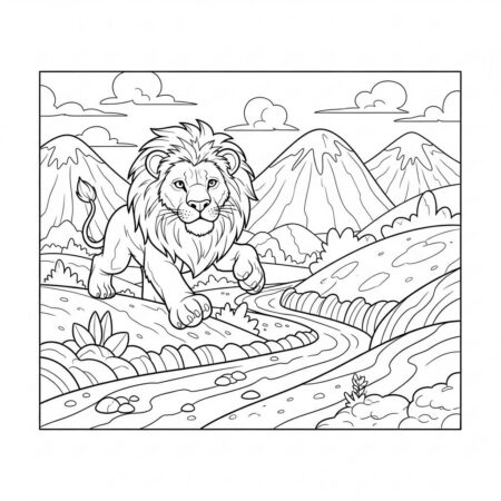 Leao em Aventura (Desenho para Colorir)