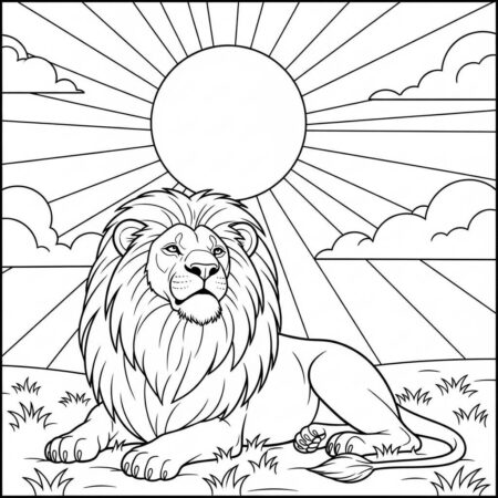 Leao em Dia de Sol (Desenho para Colorir)