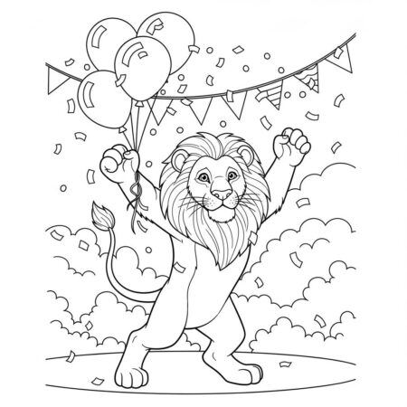 Leao em Festa (Desenho para Colorir)