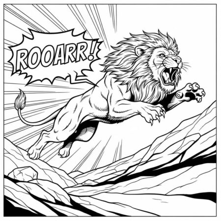 Leao em Quadrinhos (Desenho para Colorir)