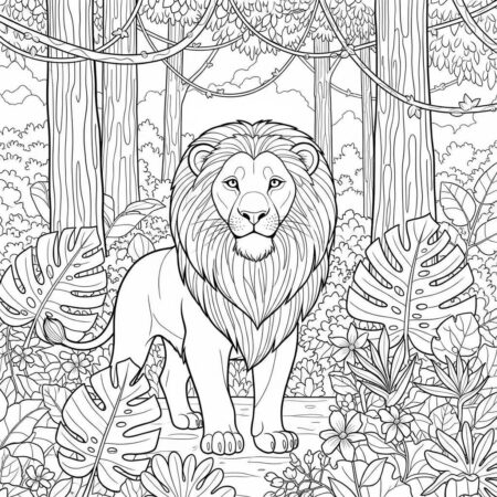 Leao na Selva (Desenho para Colorir)