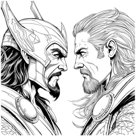 Loki e Thor em Conflito (Desenho para Colorir)