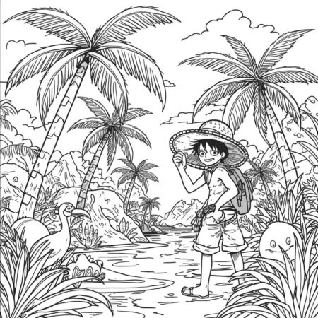 Luffy e a Ilha (Desenho para Colorir)