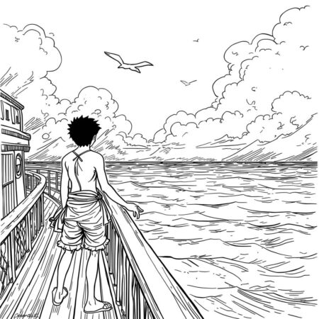 Luffy e o Barco (Desenho para Colorir)