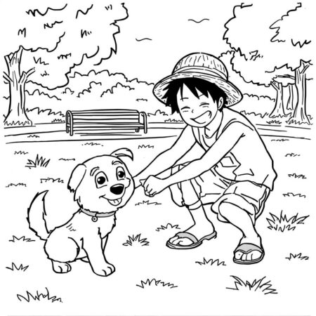 Luffy e o Cao (Desenho para Colorir)