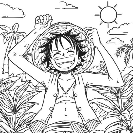 Luffy e o Chapeu de Palha (Desenho para Colorir)