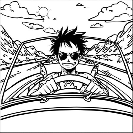 Luffy em um Carro (Desenho para Colorir)