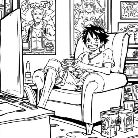 Luffy em um Jogo (Desenho para Colorir)