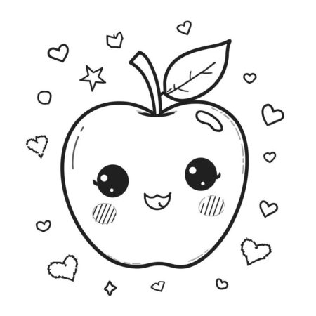 Maca Kawaii Sorridente (Desenho para Colorir)