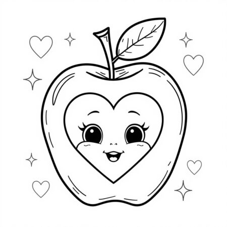 Maca com Coracao (Desenho para Colorir)