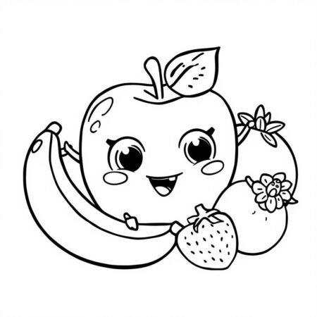 Maca com Frutas Amigas (Desenho para Colorir)