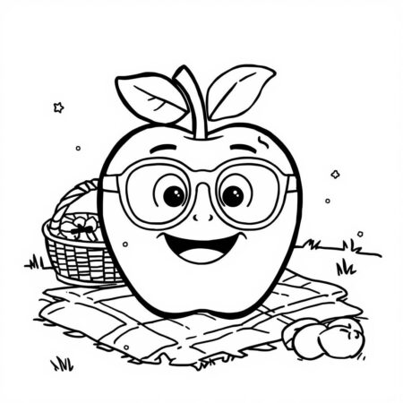 Maca com Sorriso e Oculos (Desenho para Colorir)