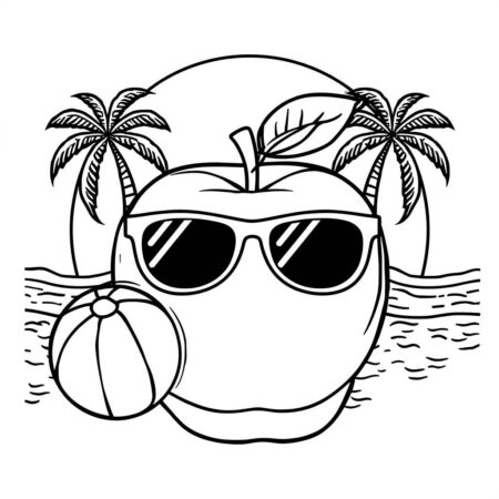 Maca e Coracao de Verao (Desenho para Colorir)