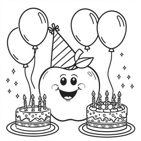 Maca e Festa de Aniversario (Desenho para Colorir)