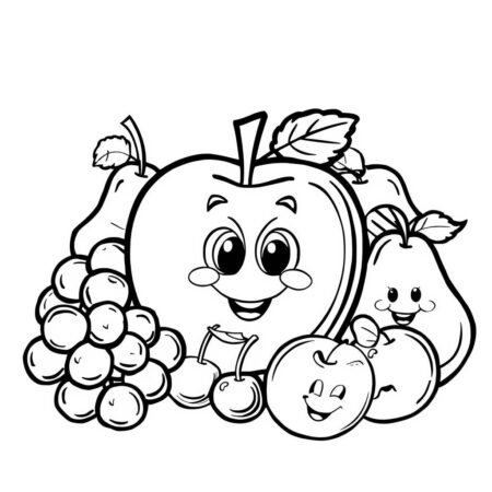 Maca e Outras Frutas (Desenho para Colorir)