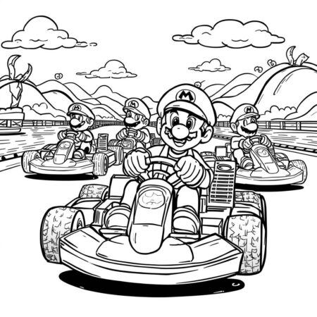 Mario Kart Estilo Vintage (Desenho para Colorir)