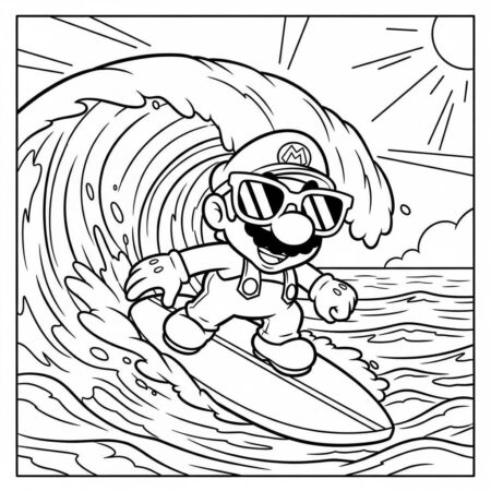 Mario Surfando (Desenho para Colorir)