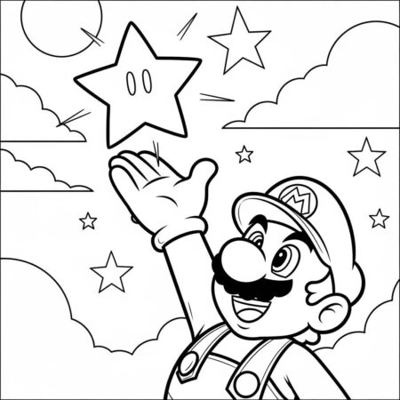 Mario e a Estrela (Desenho para Colorir)