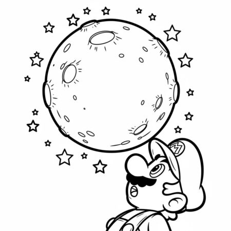 Mario e a Lua (Desenho para Colorir)