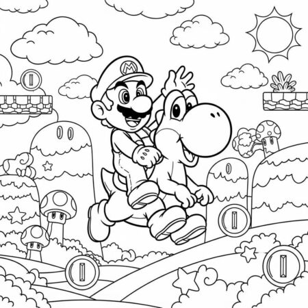 Mario e os Dinossauros (Desenho para Colorir)