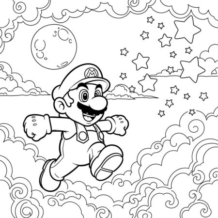 Mario e os Estrelas (Desenho para Colorir)