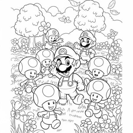 Mario e os Toads (Desenho para Colorir)