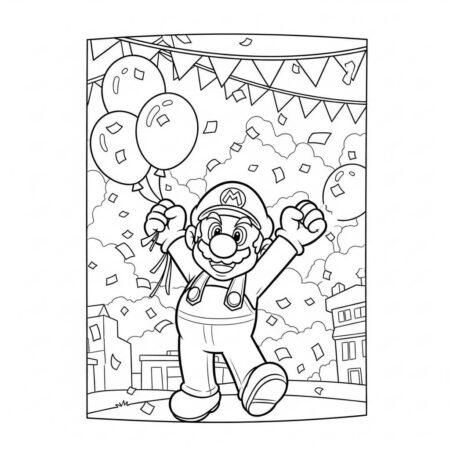 Mario em Festa (Desenho para Colorir)