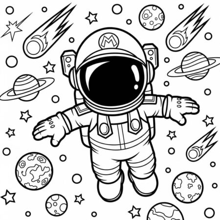 Mario no Espaco (Desenho para Colorir)