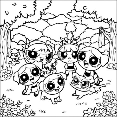 Meninas Superpoderosas e Animais (Desenho para Colorir)