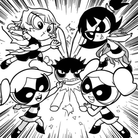 Meninas Superpoderosas e Viloes (Desenho para Colorir)