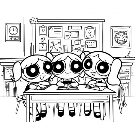 Meninas Superpoderosas e a Escola (Desenho para Colorir)