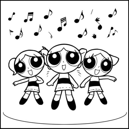 Meninas Superpoderosas e a Musica (Desenho para Colorir)