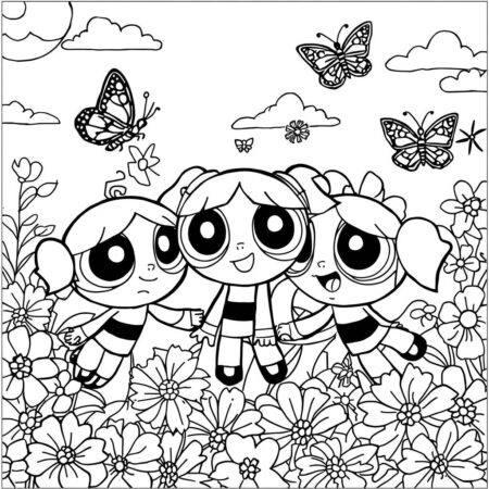 Meninas Superpoderosas e a Primavera (Desenho para Colorir)