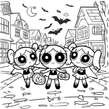 Meninas Superpoderosas e o Halloween (Desenho para Colorir)