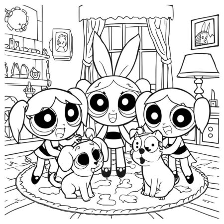 Meninas Superpoderosas e os Animais de Estimacao (Desenho para Colorir)