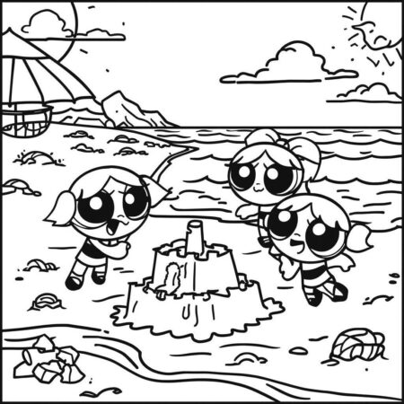 Meninas Superpoderosas em Dia de Praia (Desenho para Colorir)