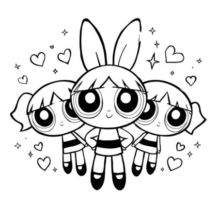 Meninas Superpoderosas em Estilo Kawaii (Desenho para Colorir)