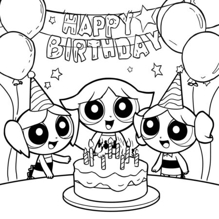 Meninas Superpoderosas em Festa (Desenho para Colorir)