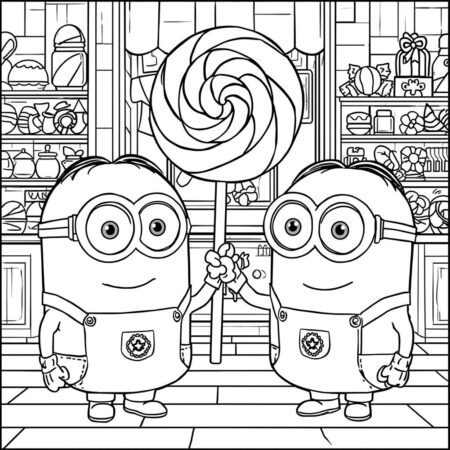 Minions Kawaii com Doces (Desenho para Colorir)