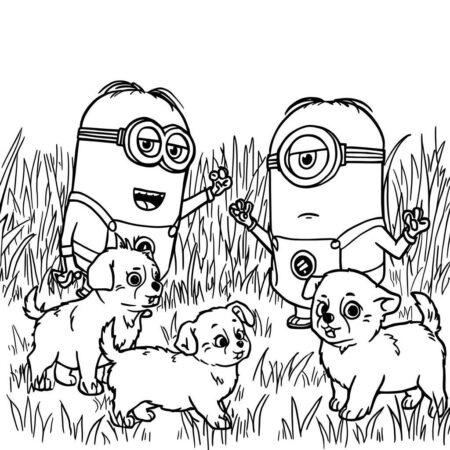 Minions e Animais Fofos (Desenho para Colorir)