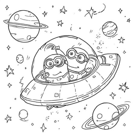 Minions e a Exploracao Espacial (Desenho para Colorir)