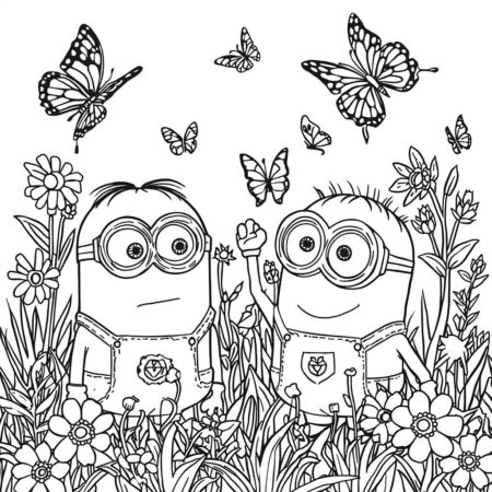 Minions e a Primavera (Desenho para Colorir)