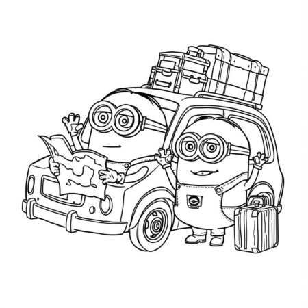 Minions em Aventura de Viagem (Desenho para Colorir)
