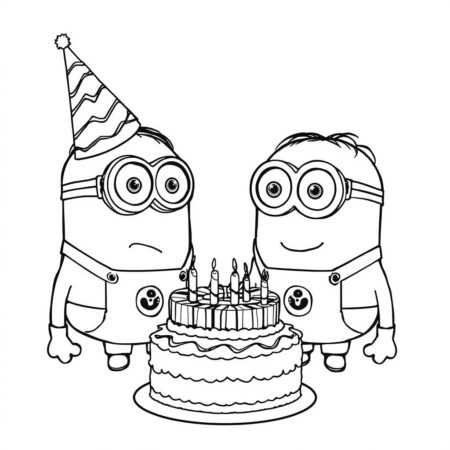 Minions em Festa de Aniversario (Desenho para Colorir)