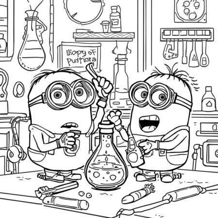 Minions fazendo Experimentos (Desenho para Colorir)