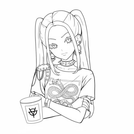 Mira Estilosa com Copo Fashion (Desenho para Colorir)