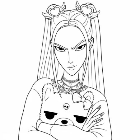 Mira Estilosa com Urso Fofinho (Desenho para Colorir)