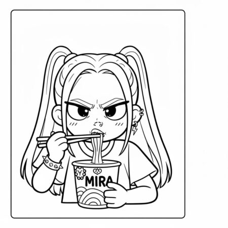 Mira Saboreando Lamen (Desenho para Colorir)