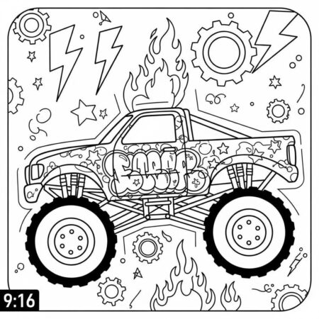Monster Truck Estilizado (Desenho para Colorir)