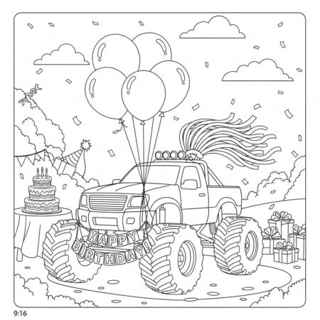 Monster Truck Festa (Desenho para Colorir)